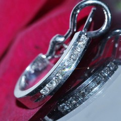 14k white gold earrings 0.16ct diamond 0.75″ omega back hoop 4.78g N2594B