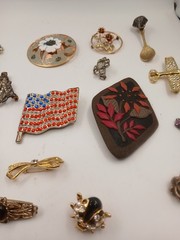 Vintage Jewelry Spoon & Elephant. American Flag. Bumble Bee Brooch. E.T.C.