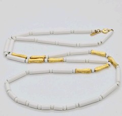 Monet Necklace White Gold Tone Barrel Bead Couture Vintage 32 in