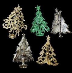 Brooch Pin Christmas Tree Lot 2” Vintage Silver & Gold Tone Holiday Jewelry