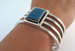 Heavy Vintage Sterling Silver & Lapis High Quality 74 Gram Cuff Bracelet
