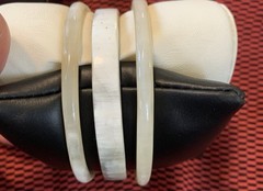 Vintage Boho Bangle Bracelets In White, Cream Colors Bovine Bone Set Of 3