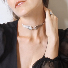 Vintage Angel Wing Choker Feather Pendant Necklace Aesthetic Gothic Jewelry Gift