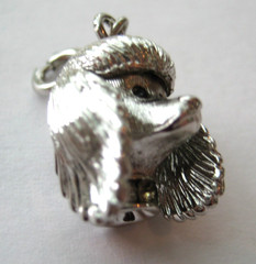 60’s VTG Silver Tone POODLE DOG Bracelet Charm MONET Rhinestone Eyes~Collar