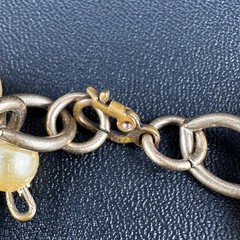 Vintage Faux Pearl Fringe Chain Necklace Gold Tone Beaded Dangle Charm Old Clasp