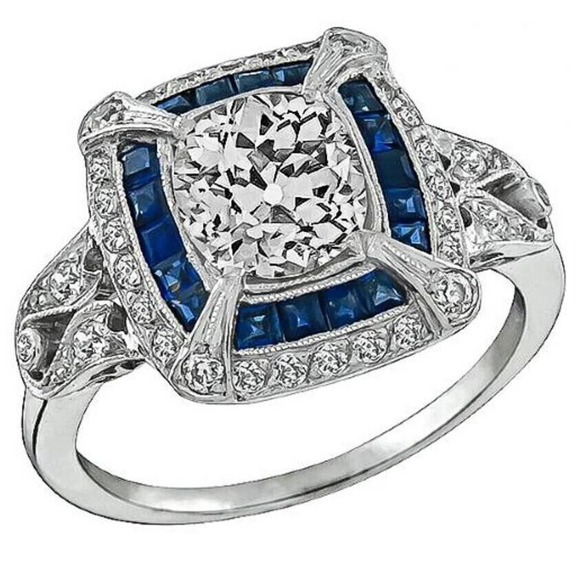 Vintage Style 2.90 Ct Lab-Created Diamond & Sapphire Engagement Ring 925 Silver