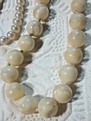 Mother of Pearl white beaded necklace, freshwater pearls? + other necklaces.