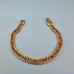 Vintage Rhinestone Bracelet Gold Tone Cup Chain Pastel Color Prong Set Stones 7″