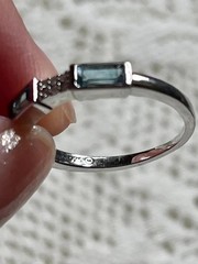 VINTAGE Blue Baguette & Quartz Round Half Eternity Band Silver SIGNED -SIZE 6.75