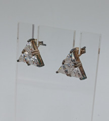 VTG 925 CL Triangle CZ Stud Earrings 0.5in Sterling Silver 5gtw Cluster Estate