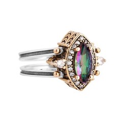 Turkish Reversible Marquise Alexandrite and White Topaz 925 Sterling Silver Ring