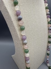 Vintage Multicolor Quartz Rose Jade Amethyst 10mm Bead Knotted Necklace 35”