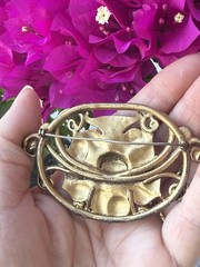 Vintage Large Gold Tone Art Nouveau Style Floral Brooch Sash Pin 3.5 X 2 1/4″