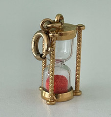 Vintage Gold Tone Mini Orange Sand Hourglass Timer Pendant Charm