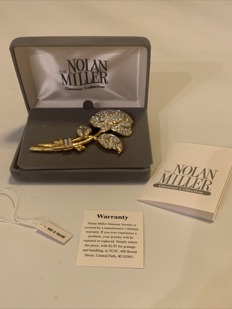 Vtg Nolan Miller Large 4″ Pave`Crystal Rose Pin Brooch 4″ W/ Box & COA NEW