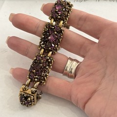 Vintage Barclay Dark Purple Crystal Antique Gold Tone Bracelet
