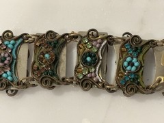Vintage Artisan Adaya Link Bracelet Mosaic Seed Beads Crystal Beaded 7 inches
