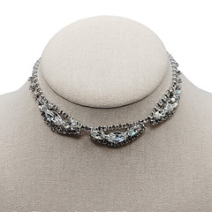 Elegant Swag Design Sparkling Rhinestone Silver Tone Art Deco Style Vtg Necklace