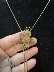 Vintage Gold Tone Rose Flower Pendant Lariat Necklace Chain Slide 24-30″ (70’s)