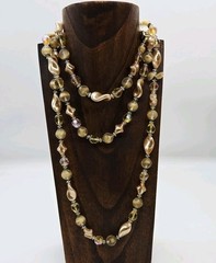 Vendome Necklace Topaz AB Champagne Crystal Long Strand Vintage Faceted 56 in