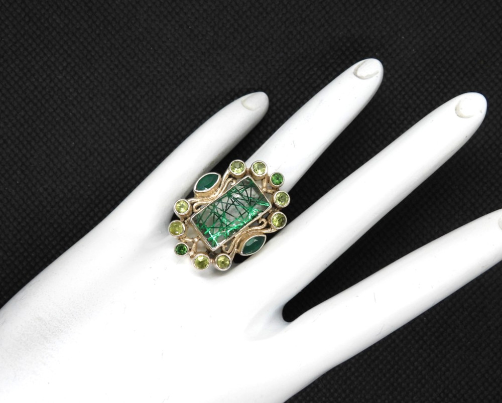 Nicky Butler Ring 925 Sterling Silver Green Rutilated Quartz Peridot Designer