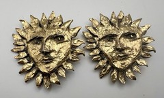 Vintage Yves Saint Laurent YSL Paris Robert Goossens Golden Sun Face Earrings