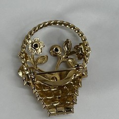 Vintage Flower Basket Rhinestone Brooch Pin Gold-Tone Multicolored MCM
