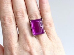 Faux Amethyst Stone Sterling Silver XL Solitaire 925 Vintage Ring – sz 6.5
