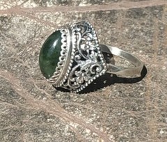 Vintage Soviet Russian Sterling Silver 925 Ring Jade ,Women’s Jewelry Size 7.75