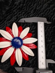 Vintage Red White & Blue Enamel Flower Pin Brooch Patriotic Daisy Design 3″