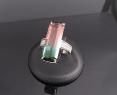Rare 15.82ct Natural Party Color Tourmaline 0.35ct Diamond Platinum Ring, Size 7