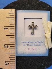 Brooch Pin Pewter Birthstone Cross for June Alexandrite .5 Inches 055