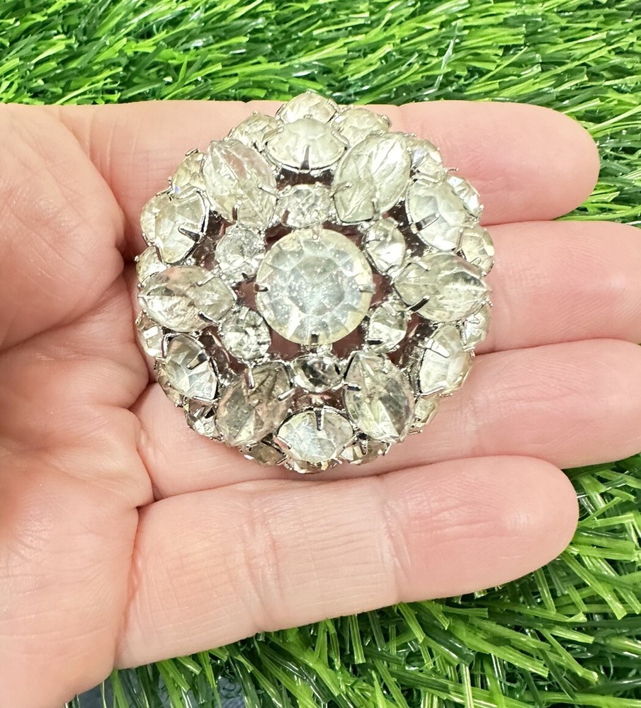 Vintage Juliana Silver Tone Domed Round & Marquise Flower Rhinestone Brooch Pin