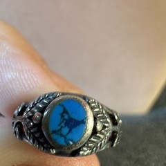 Sterling Silver 925 Oval Turquoise Stone Ring Size 7 3/4 Vintage
