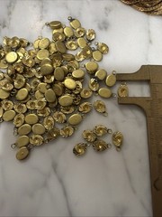 144 Vintage Diamond Cut Oval Brass Charm Settings