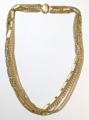 VTG Multi 7 Strand Gold Tone Chain Statement Chunky Necklace 24″ Long
