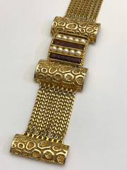 Vintage LUCIEN PICCARD Bracelet Rich Gold Faux Pearl Purple Glass CHANNEL SET