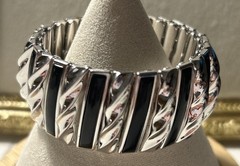 Vintage Leading Lady Harwood Expandable Bracelet Black Silver 90s 6.25”-7” 57g