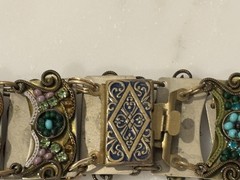 Vintage Artisan Adaya Link Bracelet Mosaic Seed Beads Crystal Beaded 7 inches