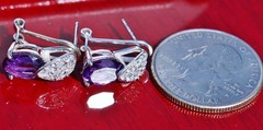 14k white gold 3.10ct amethyst diamond omega back earrings handmade 3.85gr