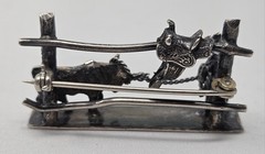 Vintage 3 Dimensional Western COWBOY Roping Steer Sterling Silver Pin Brooch