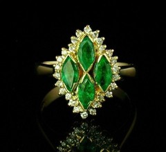 3.75Ct VVS1 Marquise Cut Lab Created Emerald & Diamond Wedding 14K Gold FN Ring