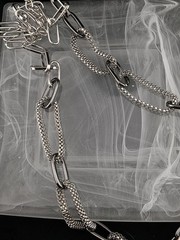 Graziano Signed Chunky Silver Tone Chain Necklace Mixed Link Statement 36″ – 39″