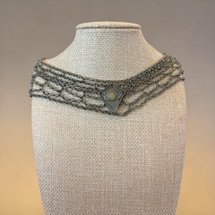 Vintage Gothic Chain Collar Necklace Multi Strand Gunmetal Medieval Armor