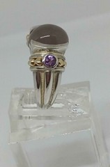 925/14KT SAMUAL BENHAM SIGNED CHALCEDONY AND AMETHYST RING SIZE 6 1/4