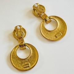Runway Earrings VTG Dangle Clip Hoops Crystal Rhinestone Jeweled Statement 2.5″