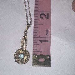 AMCO Aquamarine Filigree Pendant 14 1-20 Karat Gold Necklace Vintage Jewelry