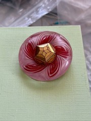 Large Vintage Glass Pinwheel Red Pink Button Made To Be Pin Brooch 1 3/4 Inch