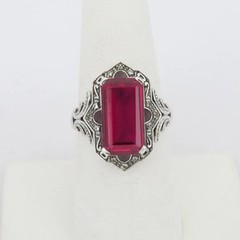 Vintage Victorian Style Ruby Gorgeous Estate Ring 935 Silver Antique Jewelry