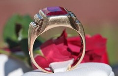10k yellow gold ring 6.25ct lab created ruby solitaire sz: 11.75 vintage 7.3g N2